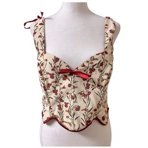 Floral Red Corset w/ Lace Up Back RUNS SMALL